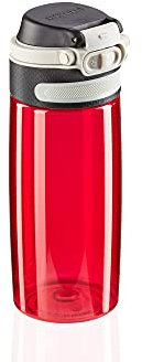 Leifheit Tritanflasche Flip 550ml, 100% dichte Sportflasche, Öffnen mit einer Hand, leichte und bruchsichere Trinkflasche mit Filter für Fruchteinsatz, nachhaltige Wasserflasche, BPA frei, rot