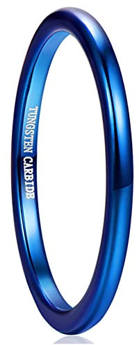 Cloyo Wolfram Ring Blau für Herren Damen Ehering Freundschaftsringe Verlobungsringe Schmuck 2mm Polierte Schlichter Größe 63.4 (20.2)