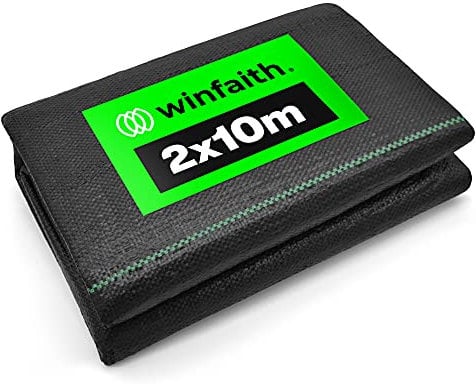 Winfaith Telo Pacciamatura Anti Erbacce per Orto Giardino 100 g/m² - Nero in Polipropilene - Permeabile Resistente allo Strappo Protegge dai Raggi UV - Serre Aiuole Sentieri - 2m x 10m Piegato