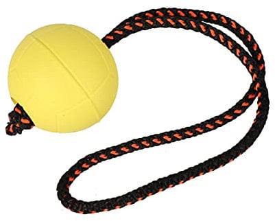 Dingo Bäll BIBI für Training # 70 mit Griff 30 cm Farbe Gelb schwimmend Bäll Kautschuk Gummi Apport Spiel mit Hund 17252