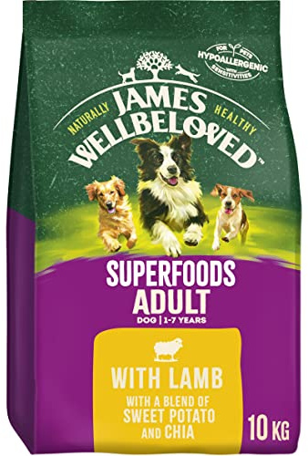 James Wellbeloved Superfoods Hundefutter ausgewachsenes Lamm mit Süßkartoffel und Chia, 10 kg