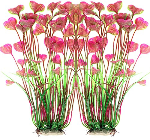 ALEGI Lot de 2 Grandes Plantes artificielles en Plastique pour Aquarium - sans Danger pour Tous Les Poissons - 40,6 cm - Rouge