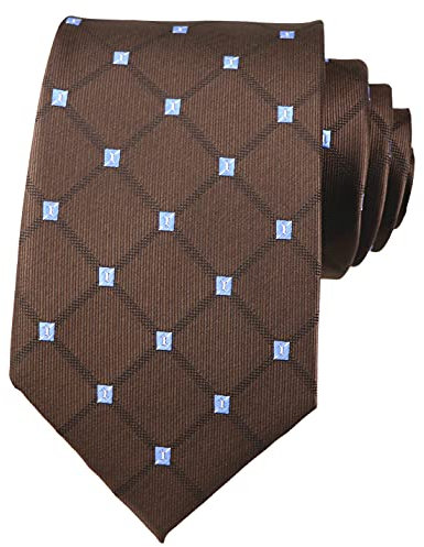 Rosiika Cravates à carreaux à rayures pour homme - Motif business formel - Pour fête de mariage, marron foncé, taille unique