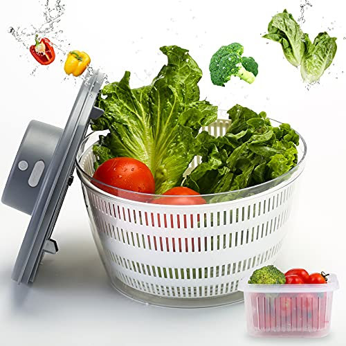 AHOSOUTLY Electric Salad Spinner,Automatic Salad Rotator,Rechargeable Lettuce Spinner,Quick Drying Vegetable Fruit Lettuce Dryer Spinner,4.2QT,with BPA Free Bowl(Grey)