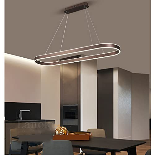 Pendelleuchte Modern Oval Esstischlampen LED Büro Hängeleuchte Dimmbar Wohnzimmer Deckenleuchte Höhenverstellbar Schlafzimmer Deko Hängend Lampen für Küche Bar Esszimmer Deckenlampe (Braun, L80CM)