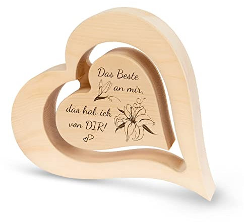 sagl.tirol Herz aus Zirbenholz mit schwebendem innen Herz und Gravur [100% Naturprodukt] Mama Geschenk aus Zirbe I Herz Deko I Geschenk Mama I Muttertag I Vatertag I Das Beste hab ich von dir