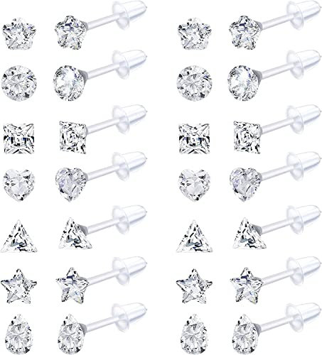 Adramata 14 Paar durchsichtige Kunststoff Ohrstecker für Frauen Multicolor Strass Acryl Ohrstecker durchsichtiger Piercing Halter für Sportarbeit,A