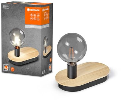 LEDVANCE DECOR Wood Table Tischleuchte TOUCH USB, schwarz, E27 Sockel für den einfachen Austausch des Leuchtmittels, kann mit einfacher oder smarter Lampe bestückt werden, Schutzklasse IP20