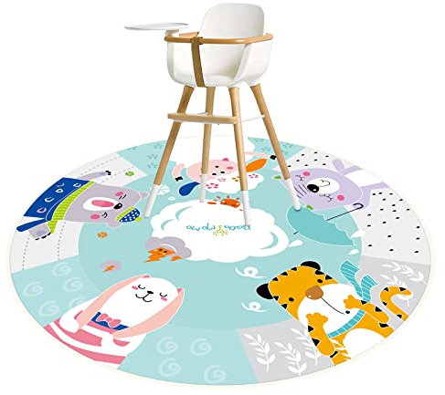 BolAAzuL 51'' Large Highchair Splash Mat, Waterproof Easy Clean, Non-Slip, Multifunctional, Animal World-51, For Carpet Hardwood Tile