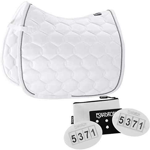 Eskadron Set Schabracke Glossy Wave (2er Kordel) weiß & Startnummern Set-Quick, Größe:Dressur Warmblut (DL)