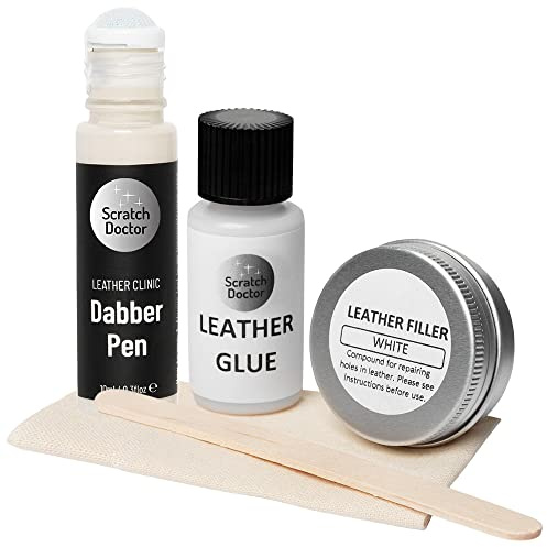 Scratch Doctor Compact Leather Repair Kit Patch, Fill, Glue & Recolour Scratches, Tears, Holes in Leather Furniture, Sofas, Car Seats (Ivory)