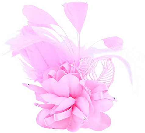 Brosche Damen Feder, Morechioce Vintage Fasanenfeder-Brosche Elegant Feder Ansteckbrosche Damen Brosche Hutfeder Stoff Blume Trachten-Anstecker Kleidung Dekoration für Party Bankett Hochzeit,Rosa