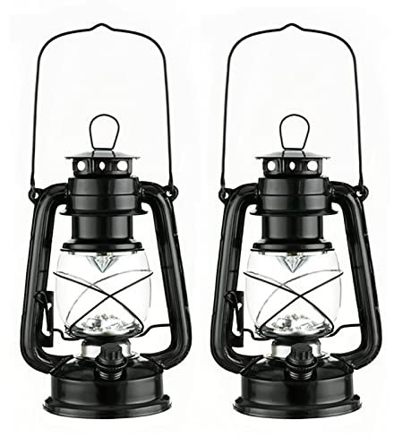 2 Stück LED Vintage Petroleumlampe|Sturmlaterne Wiederaufladbare|200 Lumen Batterielebensdauer 15–18 Stunden|Outdoor Deko Nostalgische Petroleumlampe (Color : Black, Size : 30cmx17.5cm)