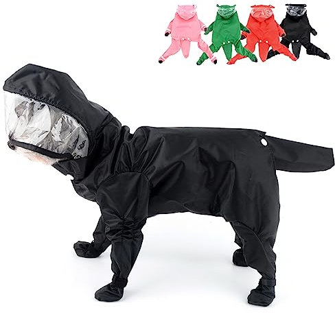Zunea Impermeabile Impermeabile con Cappuccio per Cani Piccola Taglia Cucciolo Poncho Tuta con Stivali da Pioggia Slicker a Quattro Zampe Abbigliamento Antipioggia Giacca per Camminare Nero S