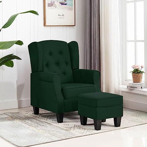 Hommdiy Sessel mit Fußhocker Fernsehsessel Relaxsessel Polstersessel für Wohnzimmer Dunkelgrün Stoff