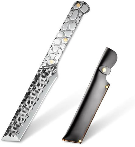 TIMKOSS Survival-Messer mit scharfer feststehender Klinge und Lederscheide - Ein extrem scharfes und robustes Outdoor-Messer (Schwarz)