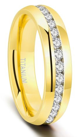 Zakk Damen Eternity Ring Titan Ewigkeitsring Eheringe 4mm 6mm Silber Memoire Ringe Hochzeitsring (Gold 6mm,65 (20.7))