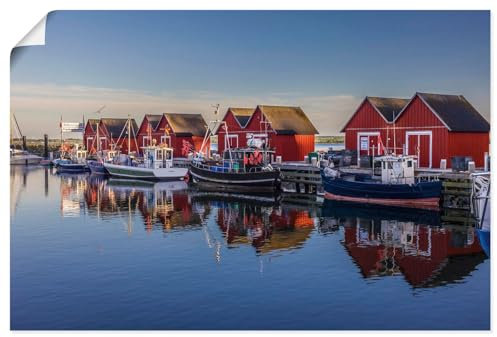 ARTland Poster Kunstdruck Wandposter Bild ohne Rahmen 120x80 cm Querformat Hafen Skandinavisch Boote Schiffe Fischerhütte Rot Ostsee Boltenhagen U4XR
