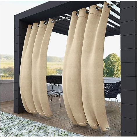 Rideaux D'ExtéRieur Rideau d'extérieur, imperméable et isolé thermiquement et drapé de patio coupe-vent garder les panneaux d'écran de confidentialité à double œillets Rideau ( Color : Cream Beige , S