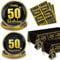 50th Birthday Decorations for Women and Men - 122Pcs Plates Napkins 50th Tablecloth Black and Gold Party Decorations Serve 40