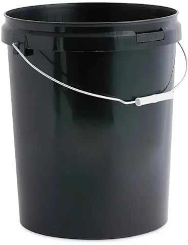 5 cubos de plástico de 20 L + asa y tapa, resistente, grado alimenticio, sin BPA, multiusos, fermentación, alimentos, líquidos, productos químicos, hidropónicos, color negro