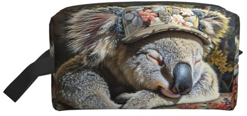 DRTGEDS Trousse de toilette Koala endormi, trousse de maquillage, sac de voyage pour articles de toilette, sac de rangement avec fermeture éclair, Bonnet koala endormi, One Size