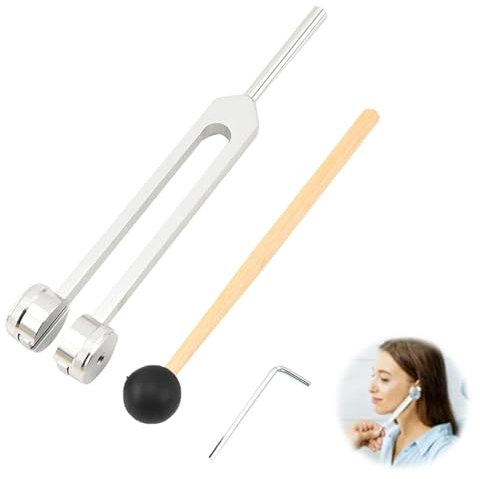 128 Hz-Stimmgabel,Medizinische Stimmgabel,Aluminiumlegierung Stimmgabel mit Silikonhammer und Reparaturwerkzeug,Standard Stimmgabel Set,Stimmgabel Neurologie,Stimmgabel Therapie,Diapason (Silbrig)