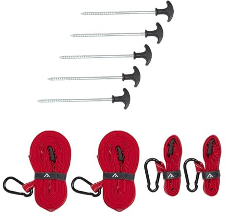 qeedo Tent Strap Set Camping Zelt Abspannbänder, Karabiner und Heringe