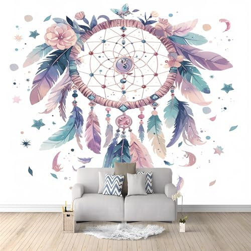 3D Papier Peint Panoramique Tapisserie Intissé Murales Attrape-Rêves Bohème 350x256 cm, Papier Peint Enfant pour Salon Chambre Décoration Murale, Papier Peint Chambre Enfant