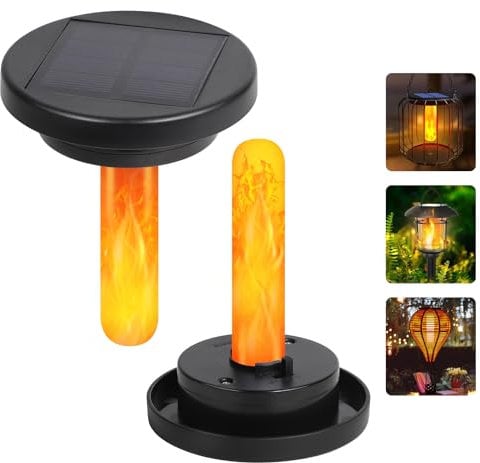 NEWNEN Solarleuchten Ersatz Top, 2 Stück 7cm Solarleuchten Ersatz für Außenlaternen Mit Flamme Glühbirne für außen Garten Tischleuchte Terrasse DIY