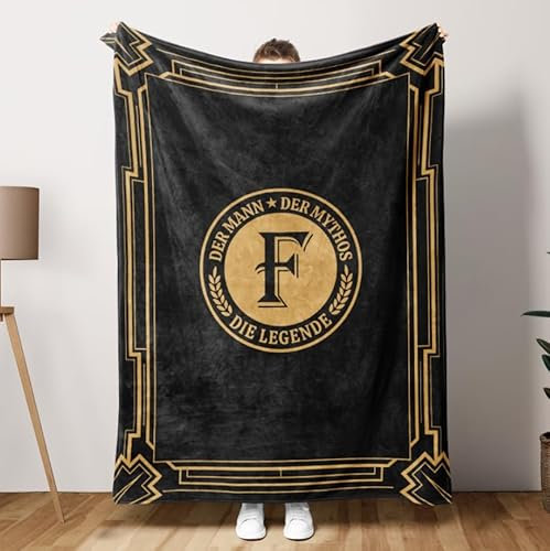 GoMelley Initiale Geburtstagsgeschenk für Männer, Vatertagsgeschenke für Papa, Personalisiert Decke Geschenke für Männer, Der Mann Der Mythos Die Legende, Geschenkideen für Ihn, Mann (F)
