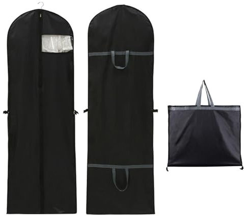 Long Dress Covers Bag Dust Proof Clothes Covers Moth Proof Garment Bag Wedding Dress Bag Folding Long Coat Cover for Coat Gowns Dresses Shirts Suits Jackets Storage (Black)