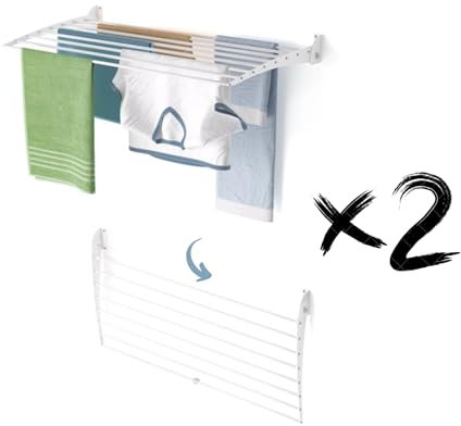 foxydry Fold Wäscheständer zur Wandmontage, vertikal, zusammenklappbar, für Innen und Außen, aus Aluminium und Stahl, 102 x 50 x 50 cm (Weiß – Verschluss nach unten, 2 x Fold 100)