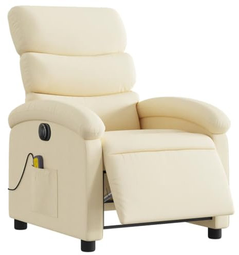 KOIECETA Massagesessel Elektrisch Relaxsessel mit Liegefunktion Vibrationsfunktion Fernsehsessel für Wohnzimmer Liegesessel TV Sessel Stoff (Creme)