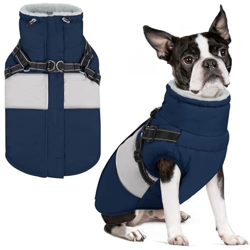 AOFITEE Hundejacke Kleine Hunde, Warm Hundemantel Winter Wasserdicht Hundemantel mit Geschirr, Reflektierende Winterjacke Wintermantel Hund mit Brustgurt Fleecemantel Hundepullover für Kaltes Wetter
