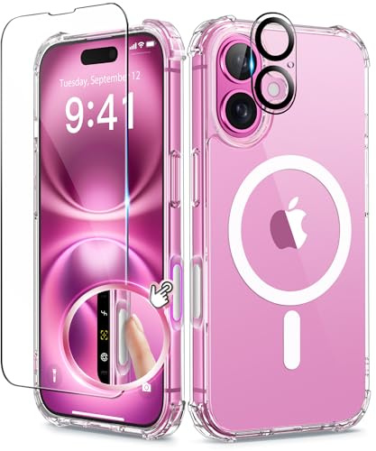 BERFY Compatible with iPhone 16 Case Glitter, [3 in 1] with Screen Protector + Camera Len Protector, [Non-Yellowing] Clear Sparkle Slim Shockproof Hard Phone Cover for Women 6.1, Transparent