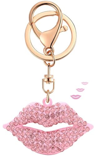 Porte-clés mignon pour femme pour voiture Kawaii strass cristal bling rose porte-clés pour sac à dos breloque accessoires, Lèvres Rose, taille unique