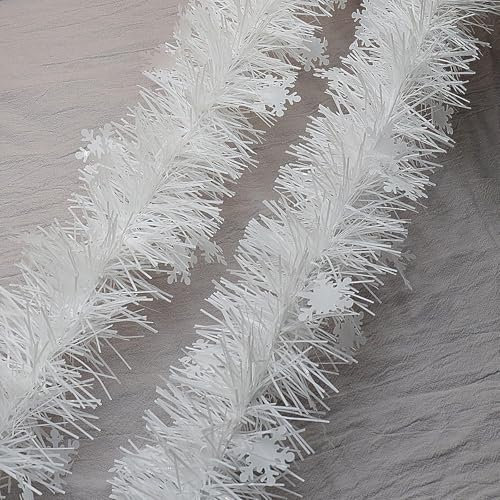 WANYIG Girlande Weihnachten 10M Lametta Weihnachtsbaum Girlande Weihnachtsgirlande Weiß Schneeflocken Tannengirlande Weihnachtsdeko für Balkon Treppengeländer Treppen Garten Kamine Türen (B#)
