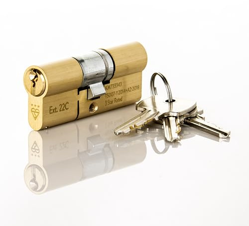 TSS High Security TS007 3 Star British Standard Insurance Approved Euro Lock. Anti Snap Police Preferred Product. Brass with 3 Keys. 3 Star Cylinder (60mm Internal x 40mm External (100mm Total))