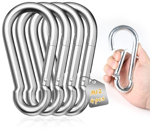 LALAGO Karabinerhaken Edelstahl 140mm x φ12 mm Super Groß, 4 Stück - M12 Karabiner Edelstahl, Tragfähigkeit 550kg, Haken Karabinerhaken Camping Hamc Schaukel