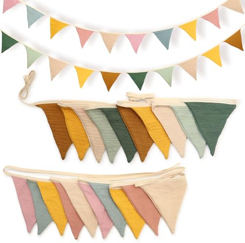XIANGLONGY 2 Stück Wimpelkette Kinderzimmer, 2.7m Girlande Kinderzimmer Deko zum Aufhängen, Hausbett Deko Junge Mädchen, Wimpelkette Stoff für Wanddeko Babyzimmer