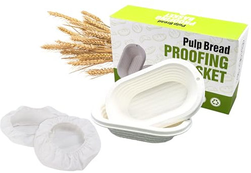 Aeelue 10 Oval Wood Pulp Bread Proofing Basket, Banneton, Grooved Pattern – Non-Stick Natural Wood Pulp Pressed for Durability Proofing Baskets for Sourdough Bread Baking 2Pcs