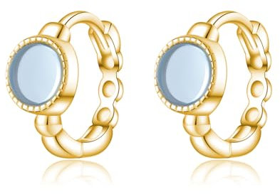 SLUYNZ Solid 925 Sterling Silber synthetische blaue Edelstein Creolen Ohrringe für Damen Aquamarin Creolen Ohrringe Huggie (B-Gold)