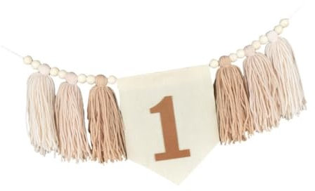 Perfeclan Hochstuhl Banner Perle Quasten Girlande Photobooth Requisiten Erste Geburtstagsfeier für Babyparty Kinder Zimmer Dekor Baby, Braun