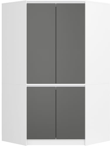 AKORD Armoire d'angle - Blanc - 100 cm - 4 portes - Gris - 6 étagères - 100 x 50 x 180 cm (l x H x P)
