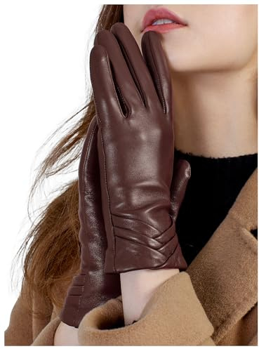 GSG SINCE 1998 Lederhandschuhe Damen aus chromfreiem Lammfell | Gefüttert mit Wolle, Touchscreen-Thermo-Handschuhe in stilvollem Design für Winter