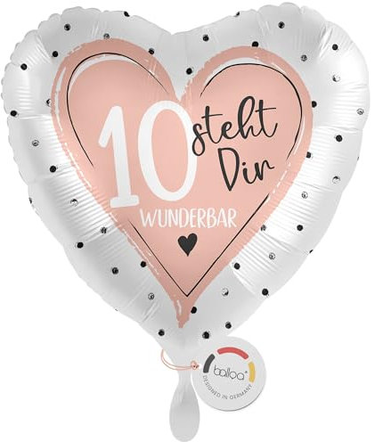 balloa Folienballon zum 10 Geburtstag, Herzmotiv in Rosa, steht dir wunderbar, Helium-Ballon als Geburtstagsgeschenk für Mädchen, Partydeko, Geschenkidee Geburtstag, 33cm