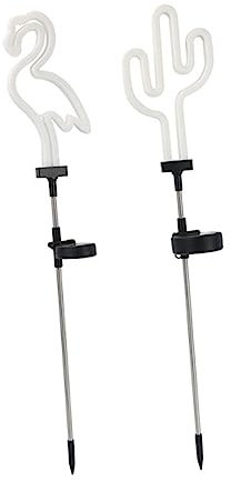 NULYLU Set 2 Cactus e Fenicottero, Decorazioni Da Giardino Al Neon Per Esterno, Illuminazione Vialetti Energia Solare, Atmosfera Festiva Natale e Feste