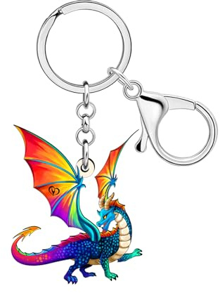 RAIDIN Acryl Fantasy Dragon Schlüsselanhänger Mittelalter Geschenke für Frauen Mädchen Dinosaurier Fans Geldbörse Tasche Anhänger Schlüsselring Zubehör
