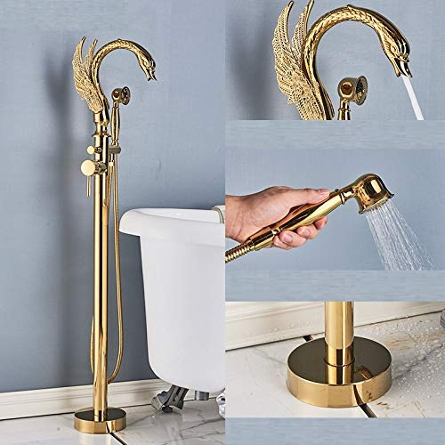 BOSHYUM Robinet de Baignoire à Montage au Sol Swan, Grue de Salle de Bain sur Pied, mitigeur de Bain-Douche Noir, Robinet de Salle de Bain